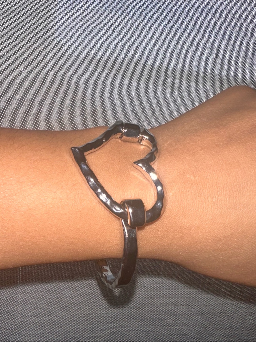Heart-Shaped Silver Tone Bangle Bracelet